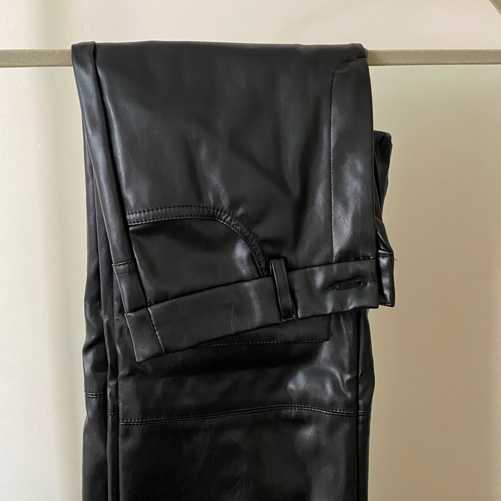 Black PU straight-leg pants